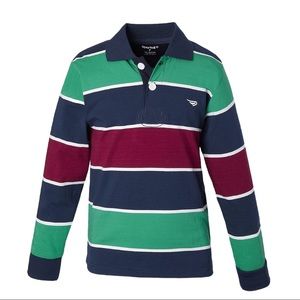 Sportoli Boy’s Wide Striped Long Sleeve Rugby Polo Shirt EUC
